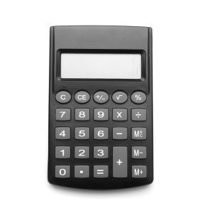 A plain grey calculator that may be used to calculate accident at work claims.